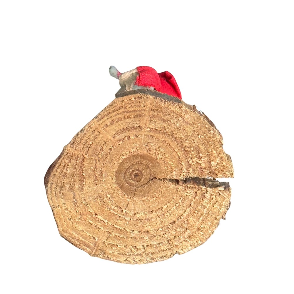 Vintage Christmas Santa Claus Figurine Fabric Face Wood Log Base Rustic Decor - Picture 4 of 5